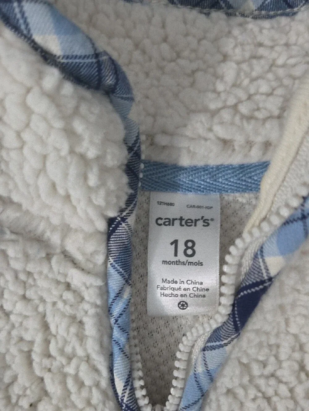 Carter's Cream Sherpa Vest with Blue Trim - Set of 2